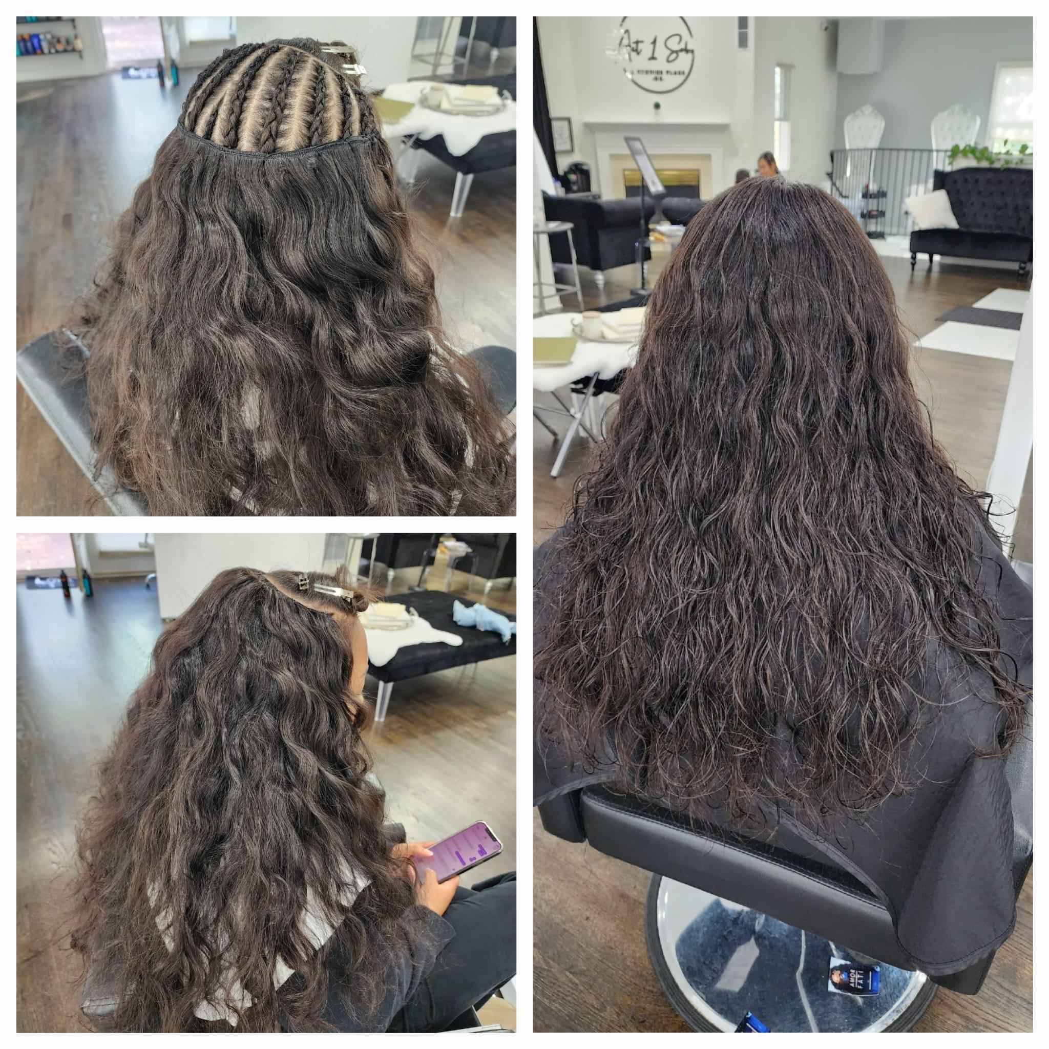 Client-provided combined before-and-after hair transformation at Act 1 Salon & Spa