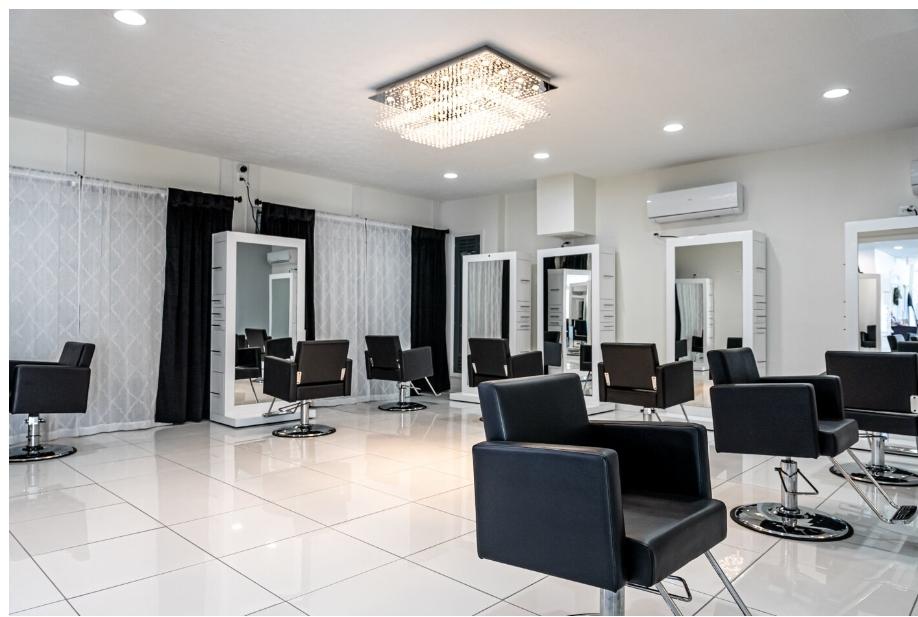 The styling stations inside Act 1 Salon & Spa