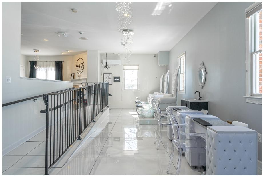 The light-filled manicure area at Act 1 Salon & Spa